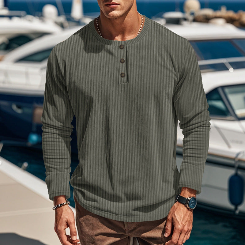 Herren Langarmshirt mit Knopfleiste und Rippstruktur EB