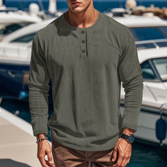 Herren Langarmshirt mit Knopfleiste und Rippstruktur EB