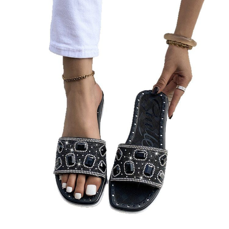 Damen Glitzernde Slides mit eleganter Schmuckapplikation EB