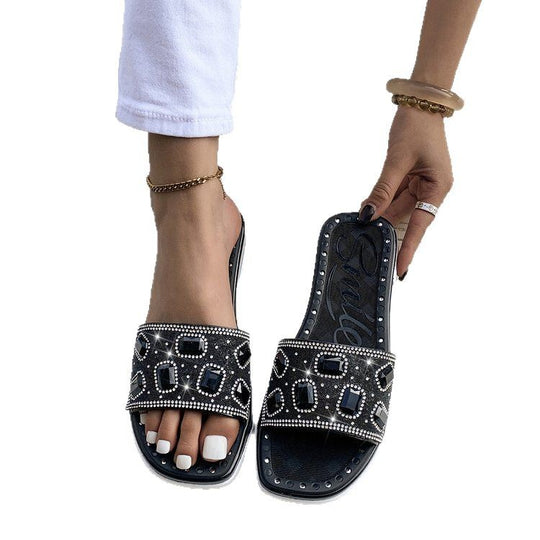 Damen Glitzernde Slides mit eleganter Schmuckapplikation EB
