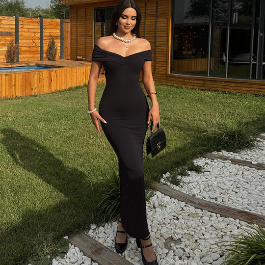Damen Elegantes Schulterfreies Maxikleid mit figurbetontem Schnitt EB