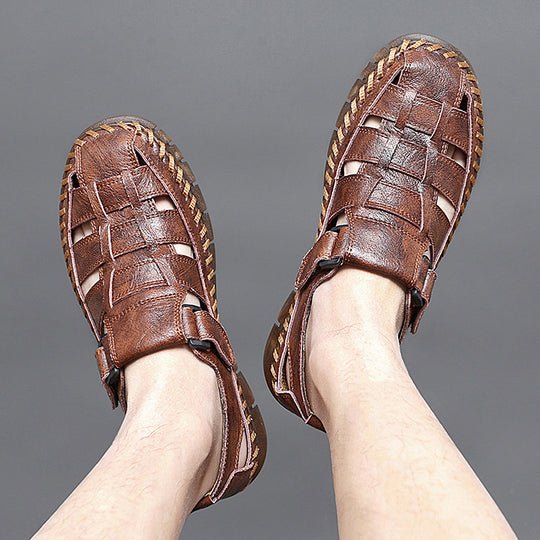Herren Atmungsaktive Ledersandalen mit komfortablem Klettverschluss EB