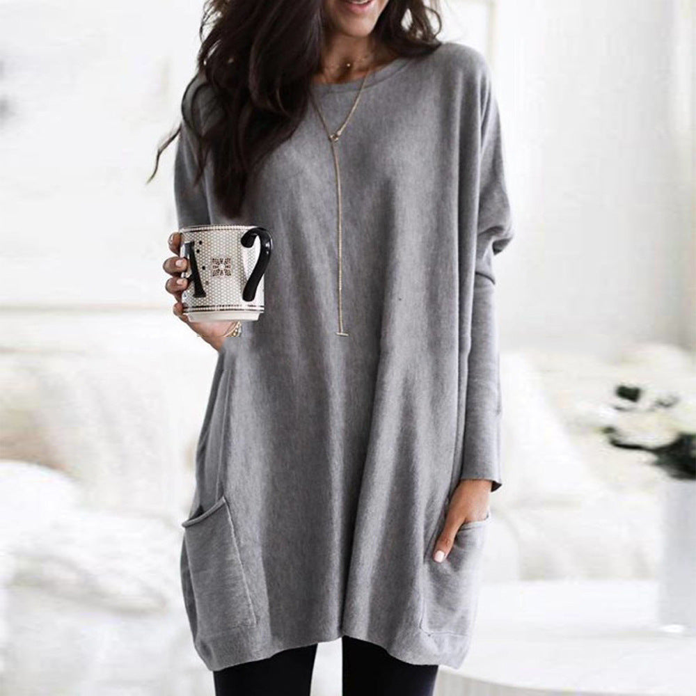 Damen nan oversized Longshirt mit Kontrastblock und aufgesetzten Taschen EB