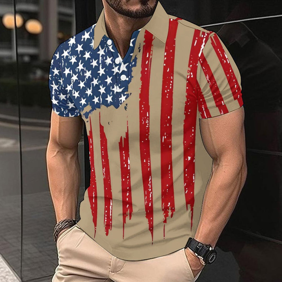 Herren Kurzarm-Polohemd mit kreativem Flaggenmotiv EB