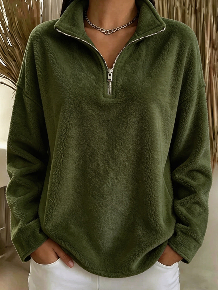 Damen Kuscheliger Fleecepullover mit halbem Reißverschluss EB