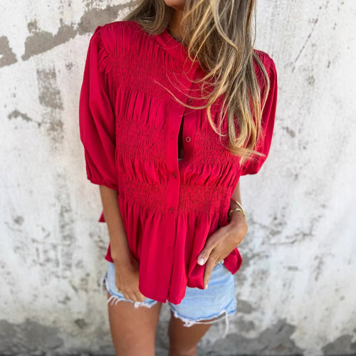 Damen Bluse mit gerafftem Detail und Knopfverschluss EB