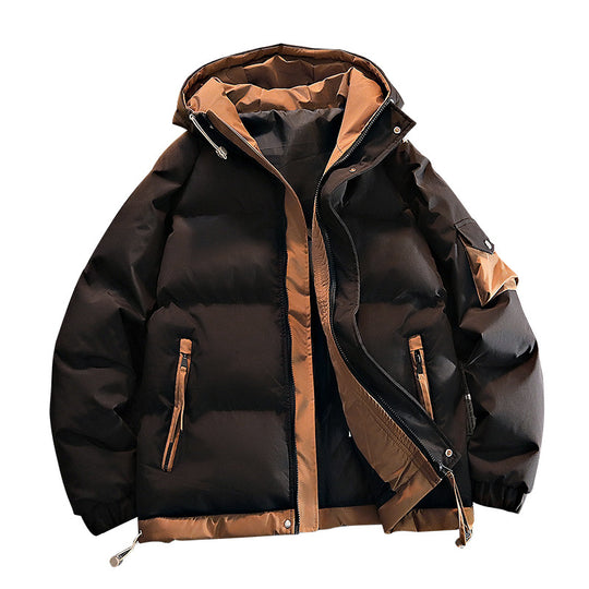 Men's  oversized insulated hooded puffer jacket with contrast lining and drawcord hem EB