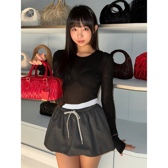 Damen Modischer Minisch skirt mit elastischem Bund und seitlichem Kordelzug EB