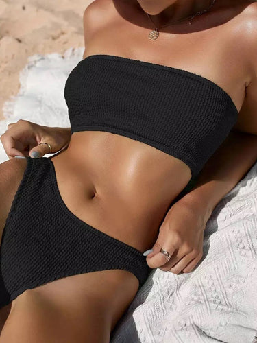 Damen High-Waist Bikini-Set mit modischem Rippstrick EB