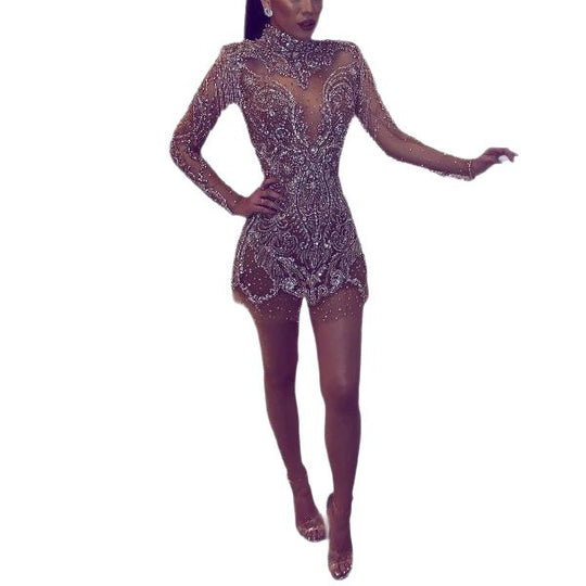 Damen Glamouröses Minikleid mit funkelnden Pailletten und aufregenden Fransen EB
