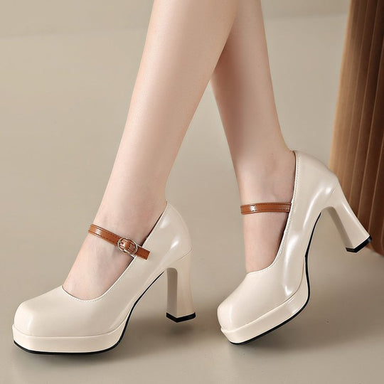 Damen Plateau-Pumps mit elegantem Riemchen und komfortablem Blockabsatz EB