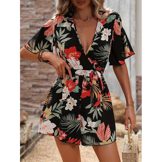 Damen Jumpsuit mit floralem Design und weiten Ärmeln EB