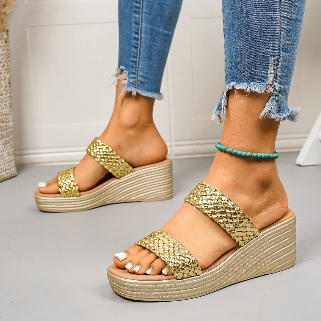 Damen Wedge-Pantoletten mit geflochtenem Riemendesign und komfortabler Sohle EB