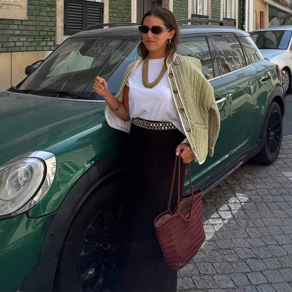 Damen leichte Steppjacke mit modischem Streifenmuster EB