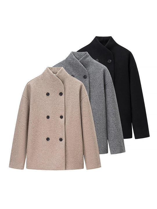 Damen elegante Winterjacke mit doppelter Knopfleiste und Stehkragen EB