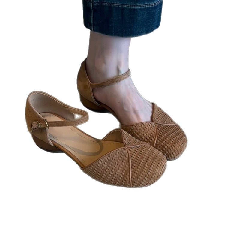 Damen Slingback-Ballerinas mit geflochtenem Obermaterial und modischem Riemen EB