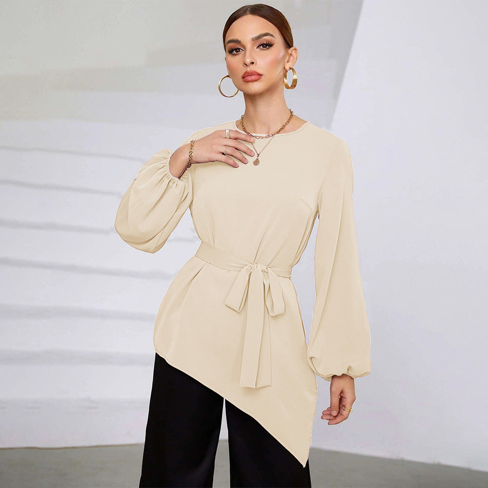 Damen asymmetrische Tunika-Bluse mit Ballonärmeln und Taillengürtel Eichborn Berlin