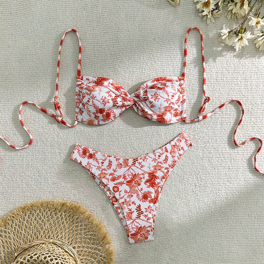 Damen Bandeau-Bikini mit elegantem floralem Design EB