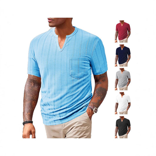 Herren Kurzarm T-Shirt mit V-Ausschnitt und Brusttasche EB