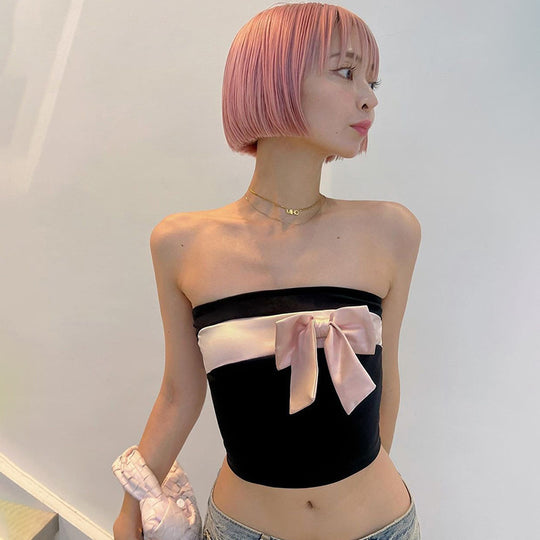 Damen bandeau Oberteil mit elegantem Schleifenakzent EB