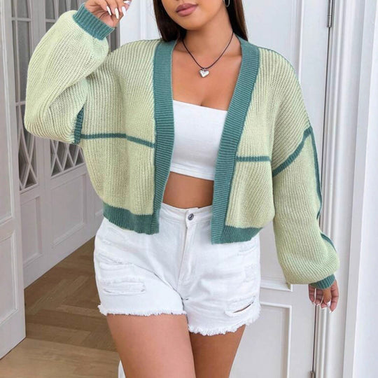 Damen Grobstrickjacke mit Farbkontrast und lässigem Schnitt EB