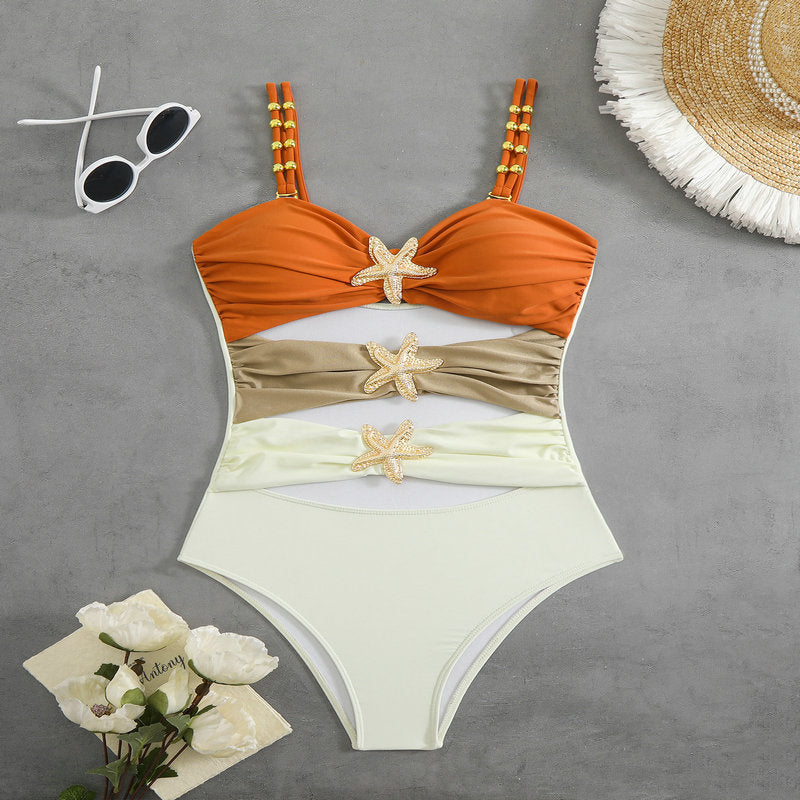 Damen Einteiler Badeanzug mit elegantem Cut-Out und modischen Trägerschlaufen EB