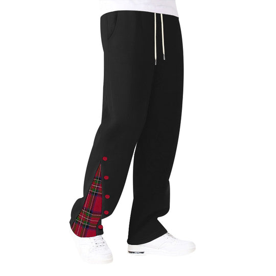 Damen nan weite Sweat-Jogginghose mit dekorativem Karo-Einsatz und seitlicher Knopfleiste EB