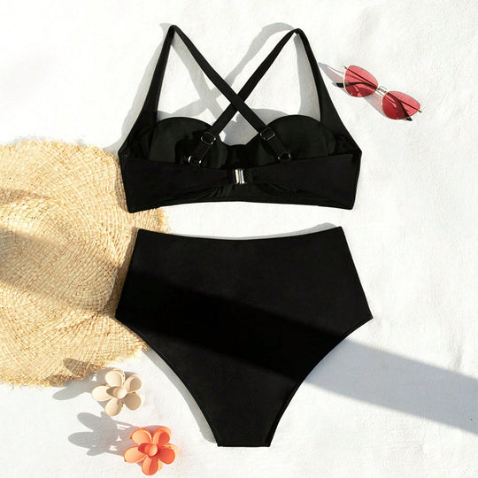 Damen Hoch tailliertes Bikini-Set mit eleganten Trägern EB