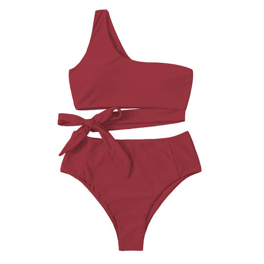 Damen Einseitiger Bikini-Set mit innovativem Wickel-Design und hohem Taillenschnitt EB