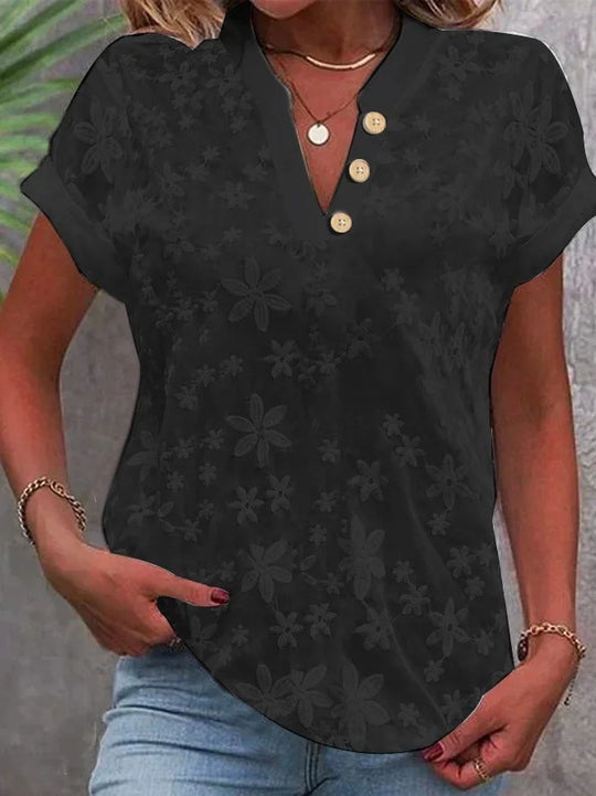 Damen Bluse mit floralem Stickmuster und klassischem V-Ausschnitt EB