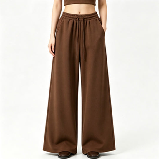 Damen nan weite High-Waist Loungehose mit elastischem Bund, Kordelzug und fließendem Jersey EB