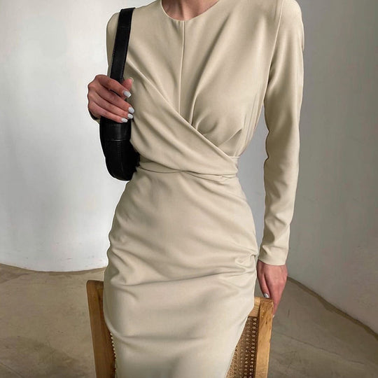 Damen Elegantes Wickelkleid mit langem Arm und fließendem Schnitt EB