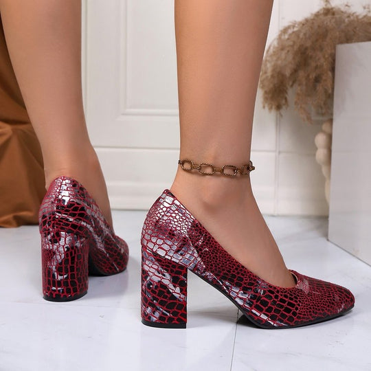 Damen Hochhackige Pumps mit schimmerndem Schlangenleder-Design EB