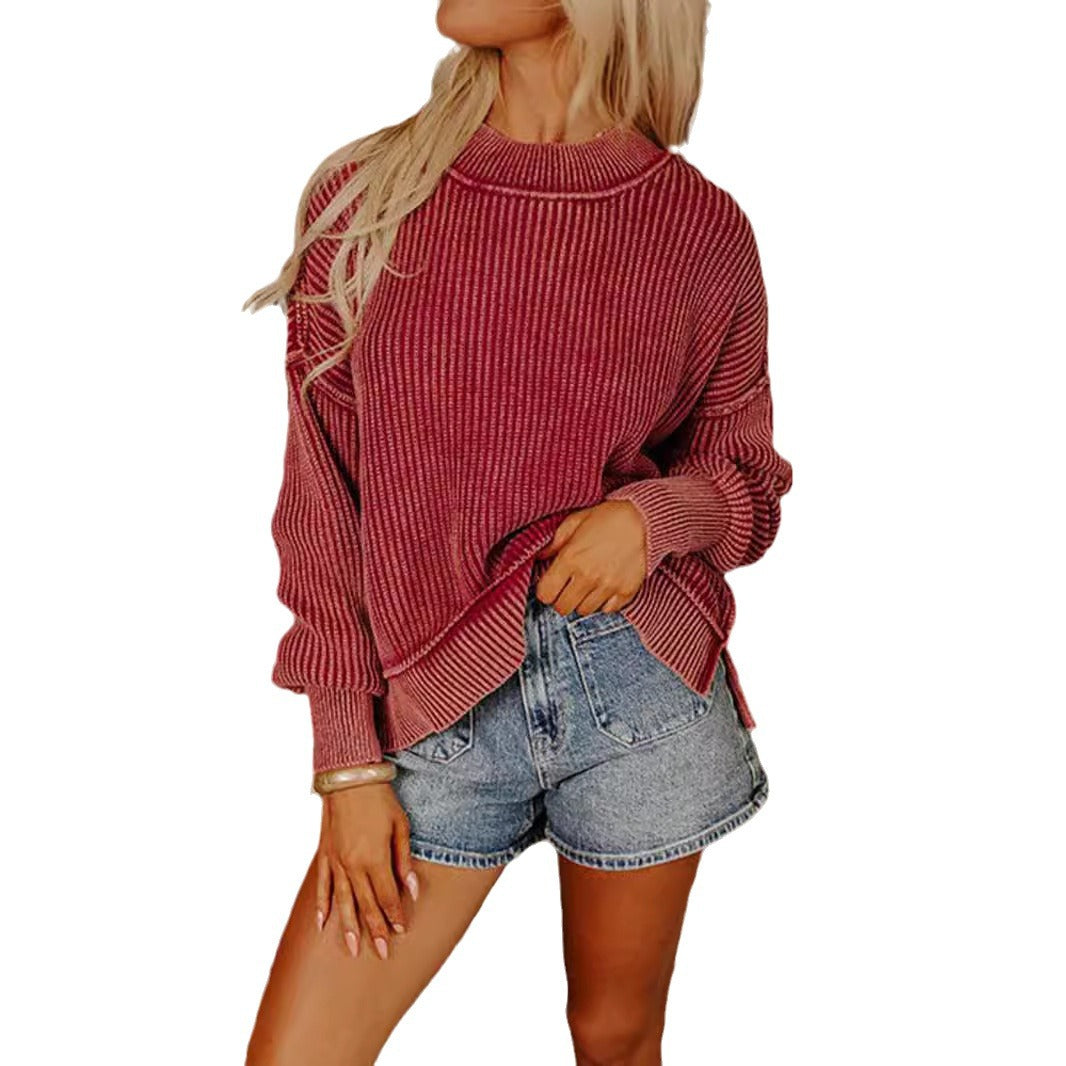 Damen lässiger Strickpullover mit strukturiertem Rippdesign EB