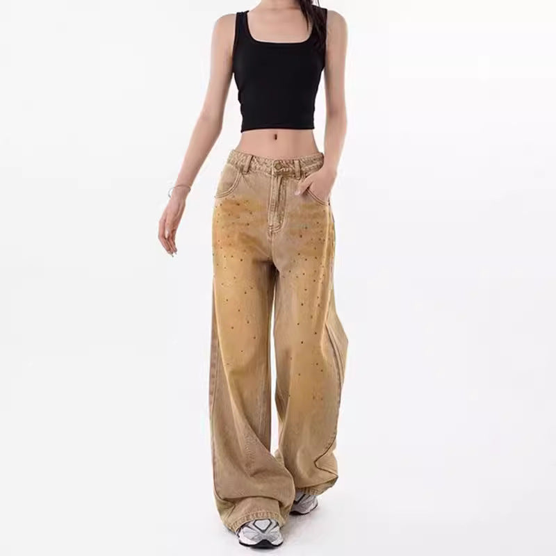 Damen Weite Denim-Jeans mit modischen Akzenten EB