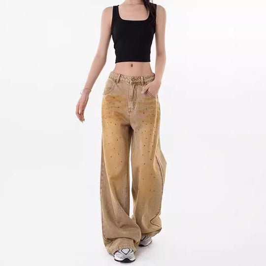 Damen Weite Denim-Jeans mit modischen Akzenten EB