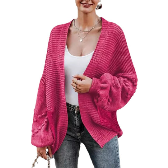Damen Grobstrick-Cardigan mit voluminösen Puffärmeln und strukturierter Oberfläche EB