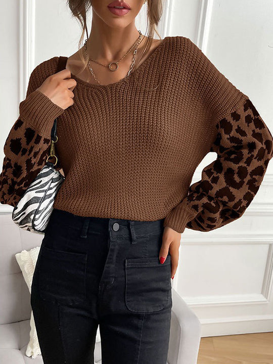 Damen modischer Pullover mit lässiger Weave-Optik und tierischem Muster EB