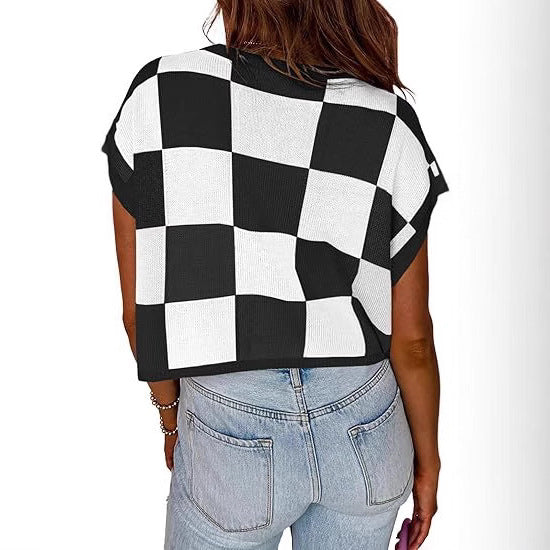 Damen modisches gestreiftes Cropped Top mit Boxy-Schnitt und luftiger Textur EB
