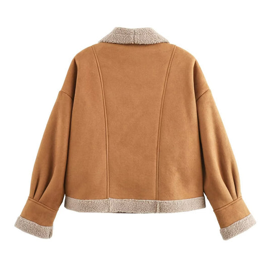 Damen kuschelige Übergangsjacke mit weichem Innenfutter und modischem Revers EB