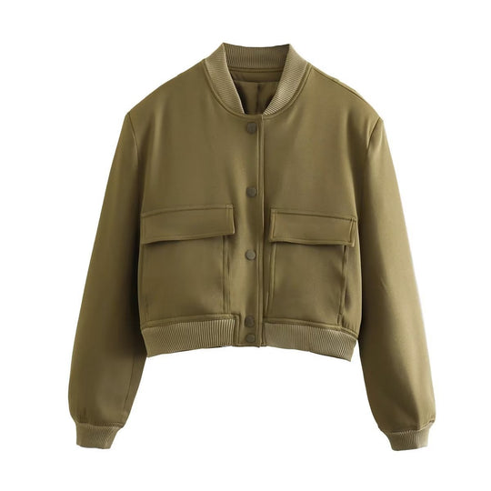 Damen Kurzblouson im Utility‑Stil mit Klappentaschen und Rippbündchen EB