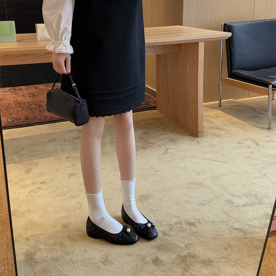 Damen Ballerinas mit dekorativem Riemchen und Perlenapplikation EB
