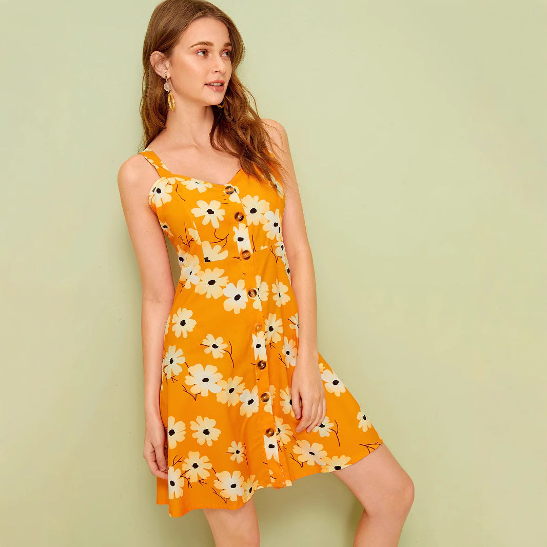 Damen Sommerkleid mit Blumenmuster und Knopfleiste EB