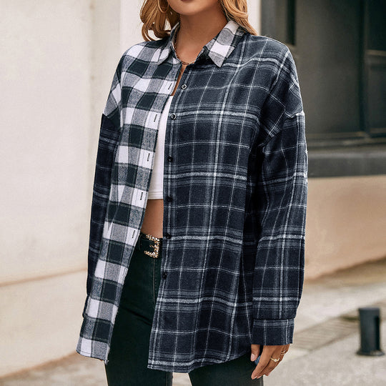 Damen lässige Flanellhemdjacke mit Karomuster EB