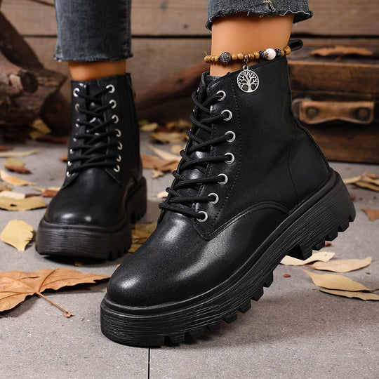 Damen Schnürstiefel mit tiefem Profil und seitlichem Reißverschluss EB