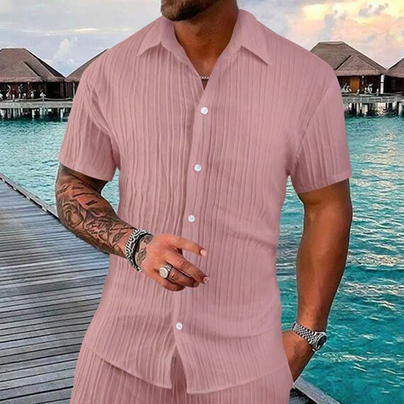 Herren Kurzarm-Hemd mit strukturiertem Design und modernen Knopfdetails EB