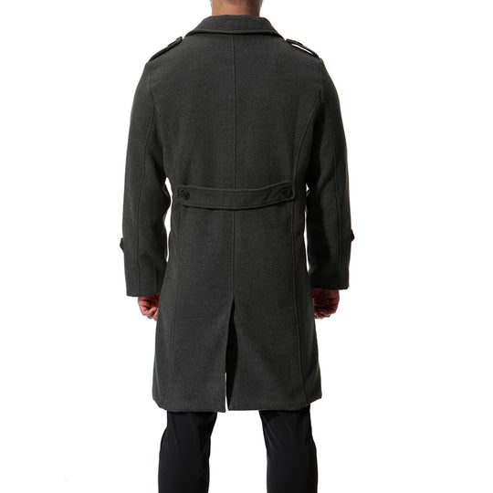 Herren langer Wollmantel mit klassischem Schnitt und praktischen Taschen EB