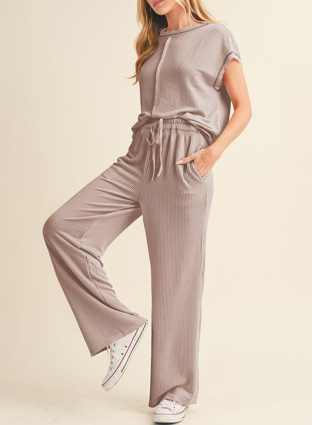 Damen gemütliches Lounge-Set mit hoher Taille EB