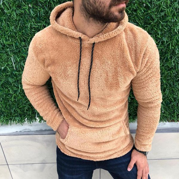 Herren nan Teddy-Plüsch Kapuzenpullover mit schmaler Passform und Kängurutasche EB