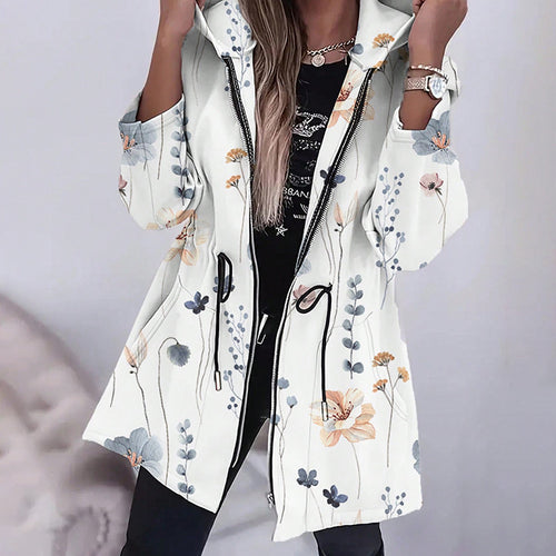 Damen Modische Parka mit floralen Akzenten und verstellbarem Bund EB
